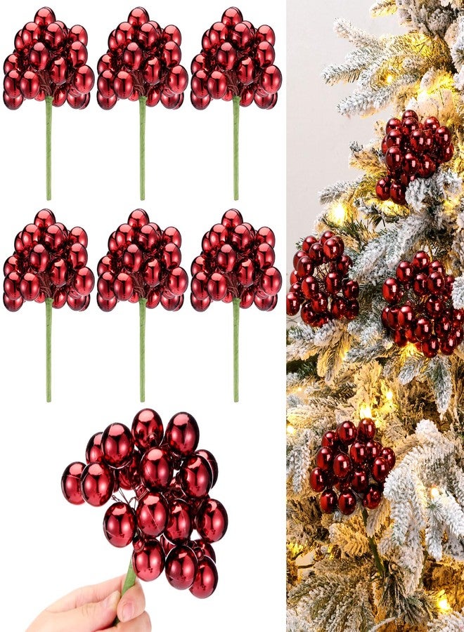 Soulchen 6 Set 7.1" Burgundy Christmas Ball Ornaments on Wired Picks with 24 Mini Balls Each Red Berry Stems Picks for Christmas Tree Vase Wreath Stairs Garland Decor Holiday DIY Crafts Xmas Ball Pick - Image 1